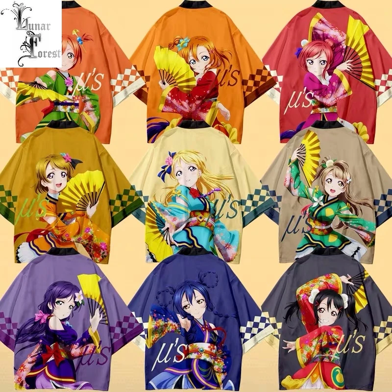 

Kawaii Lovelive! Cardigan Japanese Kimono Haori Yukata Women/Men kimono Summer Shirt Short Sleeve Streetwear ALoose