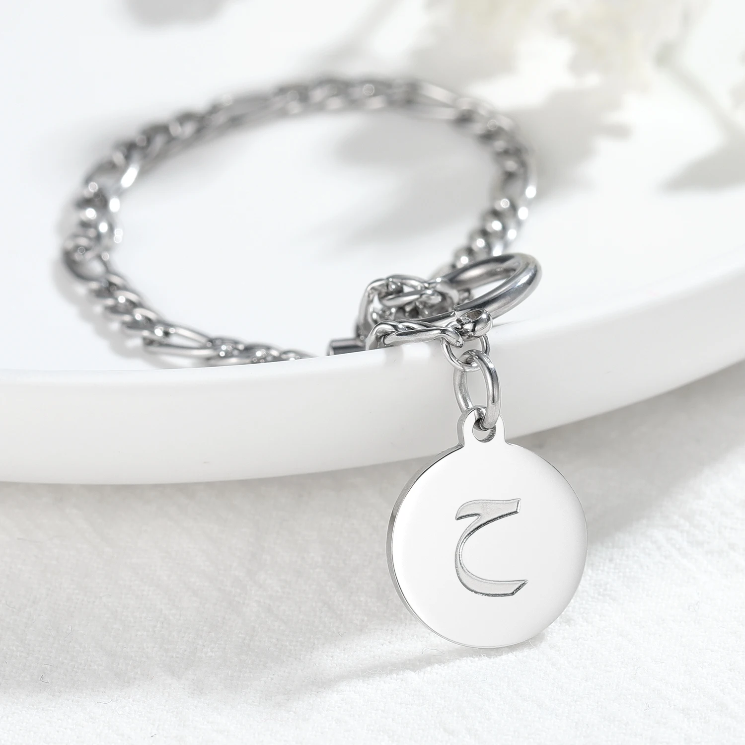 Arabic Letter Bracelet NK 1：3 Chain Custom For Women Gold  Stainless Steel Nameplate Coin Bracelet Jewelry Gifts