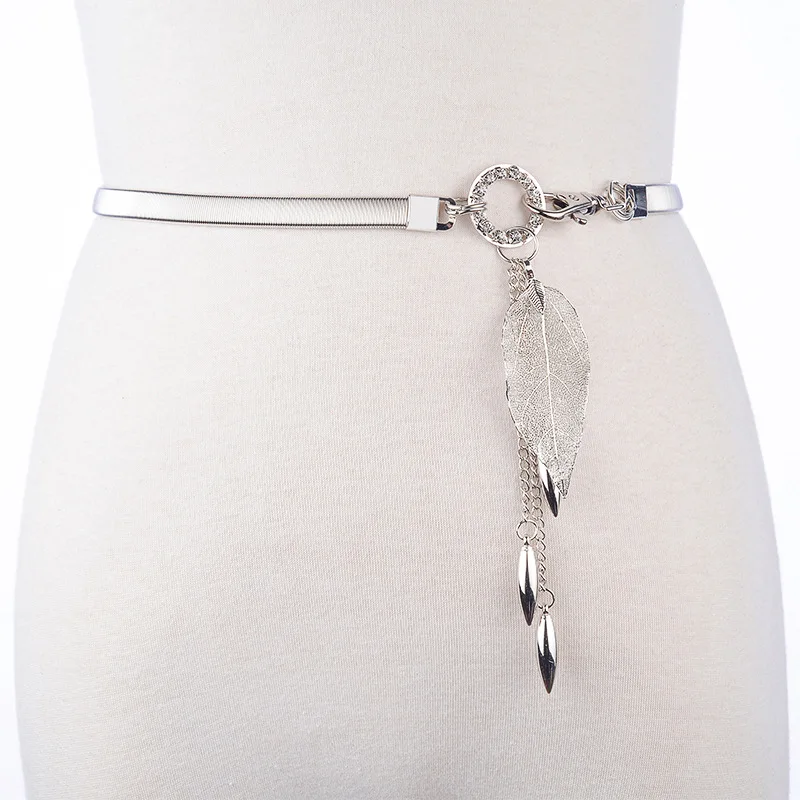 2021 Новый Для женщин гетры с рисунком листьев ремень металлические листья поясом