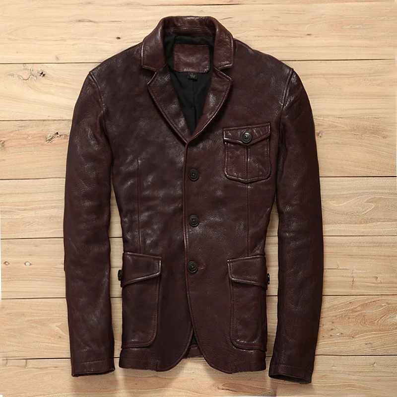 Мужская кожаная куртка-бомбер из натуральной овечьей кожи |