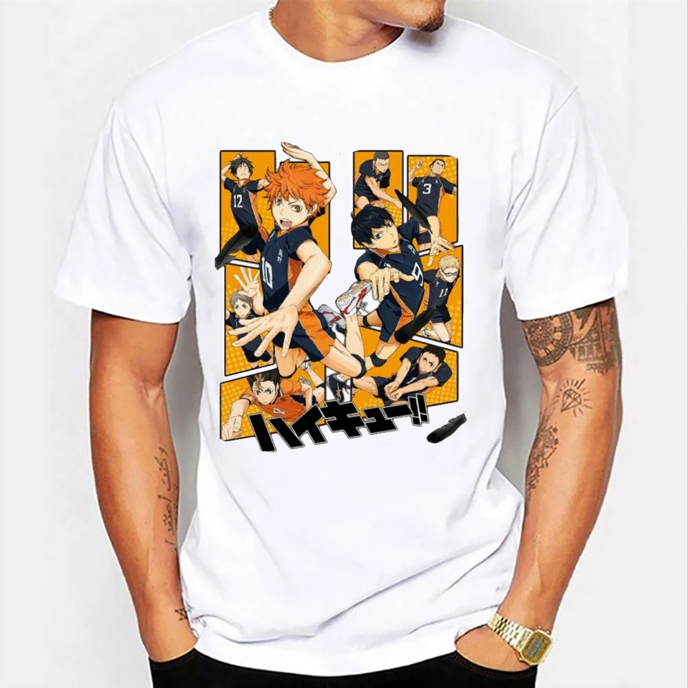 

Футболка Haikyuu Karasuno мужская с японским аниме, топ в стиле Харадзюку, кавайная мультяшная рубашка в стиле унисекс, лето