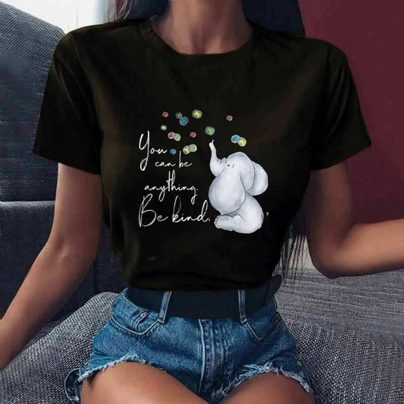 

Elephant Blowing Bubbles Print T Shirt Women Short Sleeve O Neck Loose Tshirt Summer Women Tee Shirt Tops Camisetas Mujer