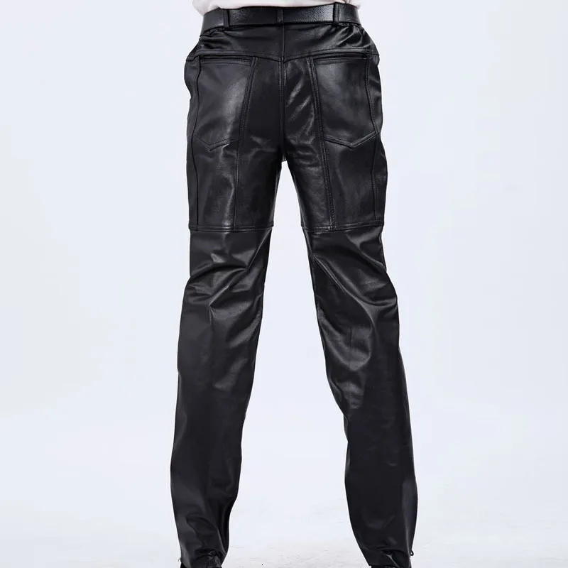 Мужские повседневные брюки классические свободные из натуральной кожи в