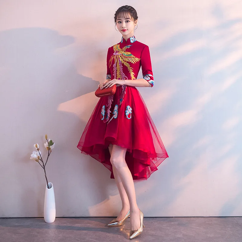 Новинка 2019 банкетное вечернее платье с вышивкой Феникса короткое длинное