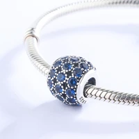 hollow 925 sterling silver mirco pave sparkling blue cz spacer beads charm fit european bracelet bangle diy jewelry