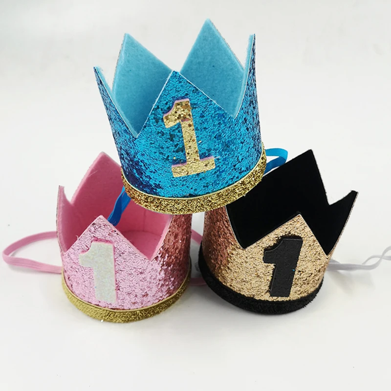 

Boy Blue Silver First Birthday Hat Girl Gold Pink Priness Crown Number 1st 2 3 Year Old Party Hat Glitter Birthday DIY decor
