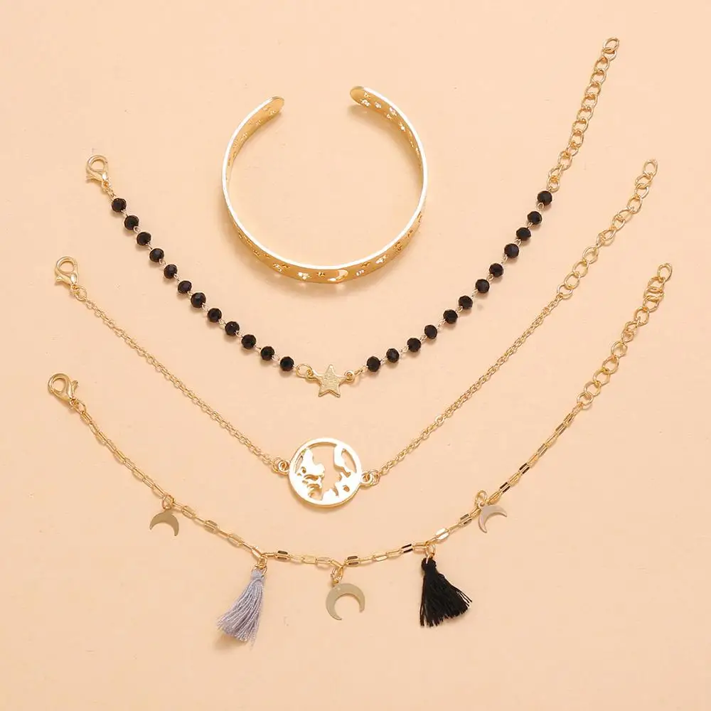 DIEZI модный винтажный Браслет-манжета браслет Звезда Луна океан кисточки цепи