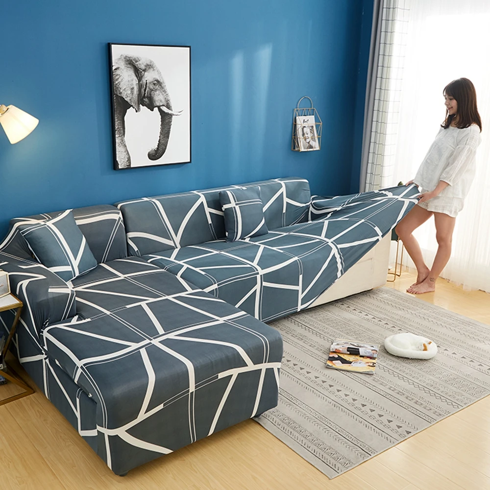 

Stretch Elastic Sofa Cover Nordic Geometric Pattern Couch Sofa Cover for Living Room Sofa Towel Slip-Resistant L-Style Sofa Case