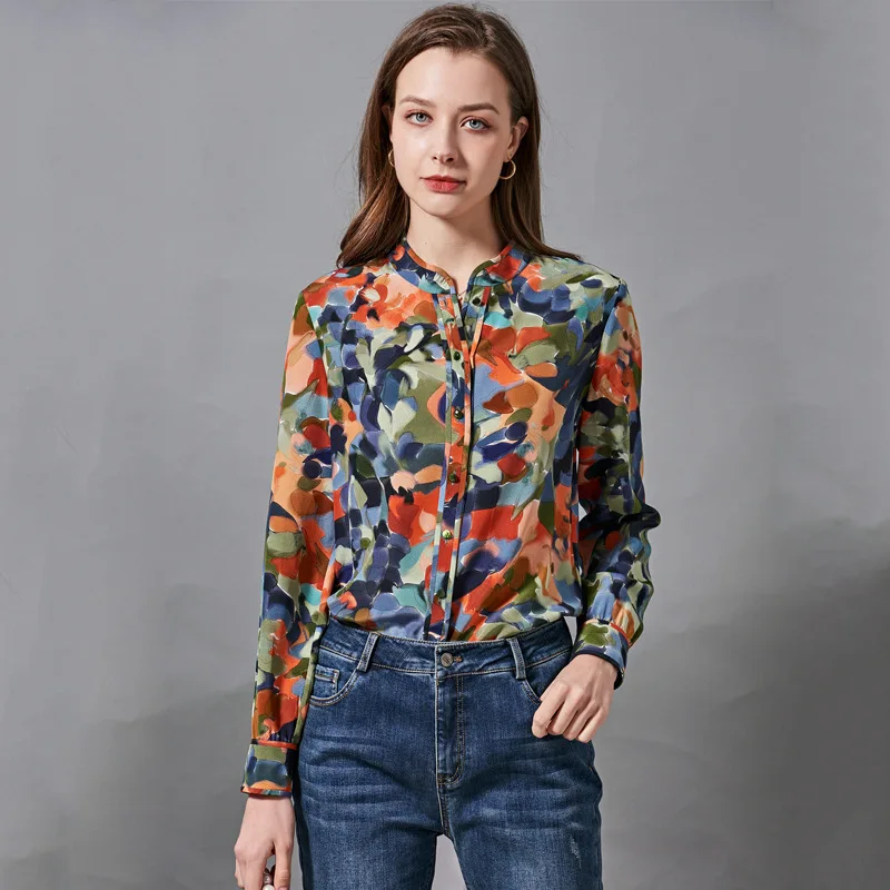 Women's Blouses and Tops Silk camouflage Floral Printed Office Formal Casual Shirts Plus Large Size Spring Summer Sexy Femme