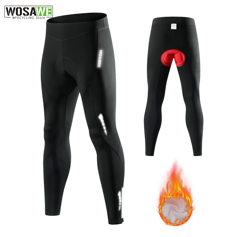 

WOSAWE Cycling Pants Winter Fleece Thermal Bicycle Tights Men Cycling Pants Windproof Bike Reflective Gel Padded Long Trousers