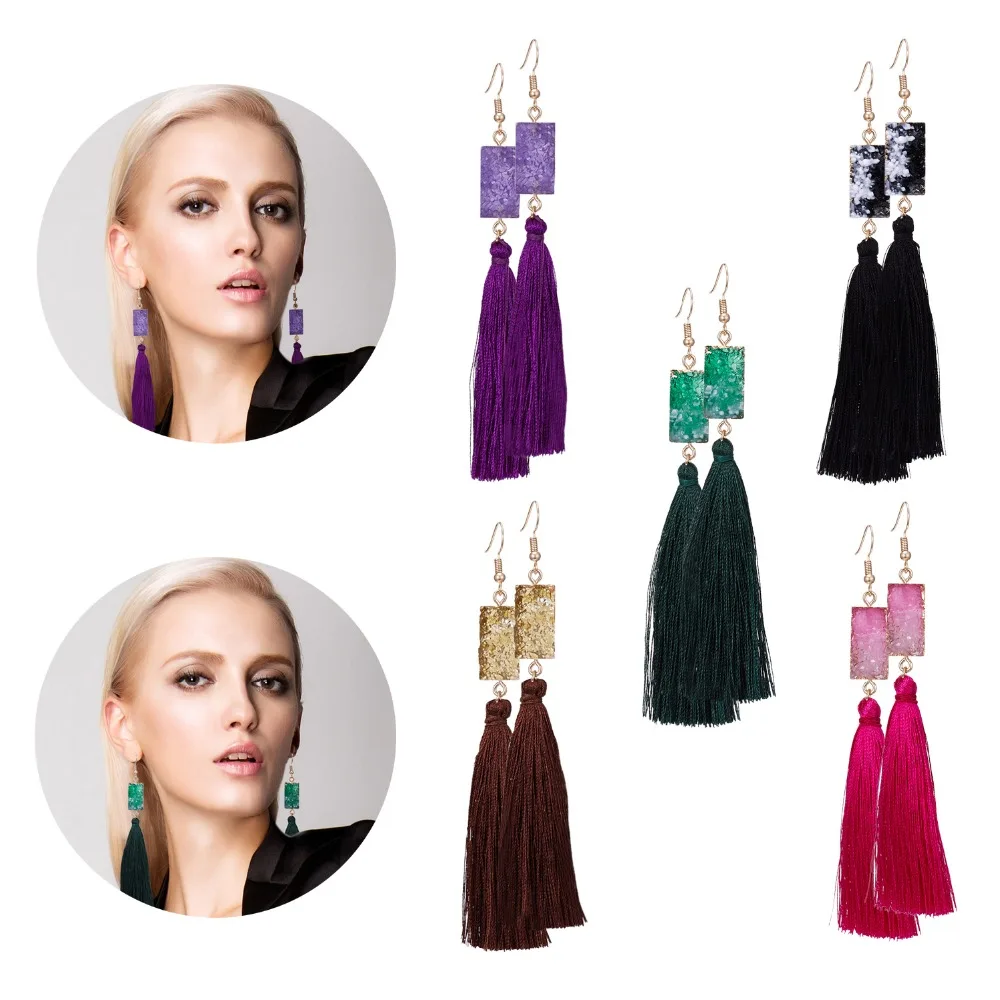 Belleper New Design Tassel Earring Sets Women Geometric Bohemian Gold Flower Long Tassel Earring Set Fashion Wedding Jewelry