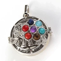 fysl silver plated locket elephant with many colors small stone beads pendant 3d symbol chakra jewelry