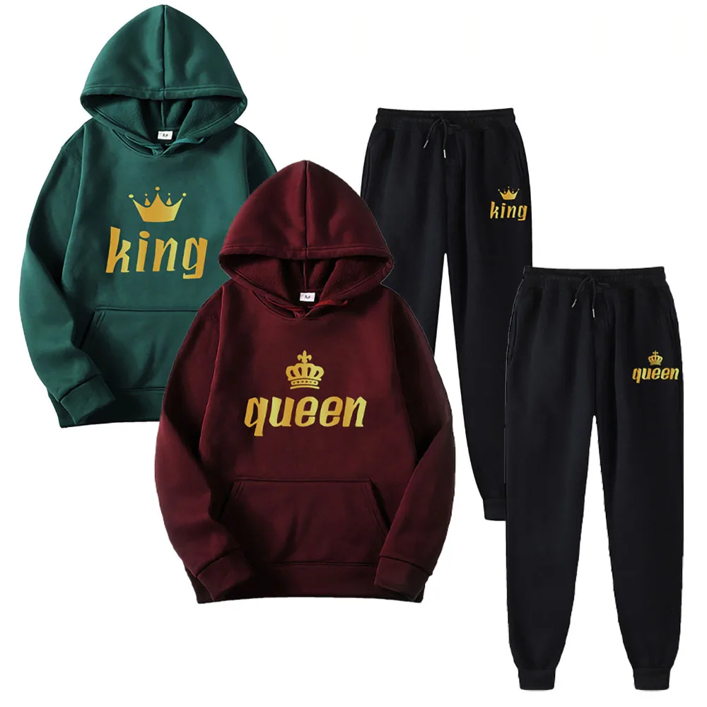 Костюм спортивный King Queen для пар толстовка с капюшоном и штаны влюбленных