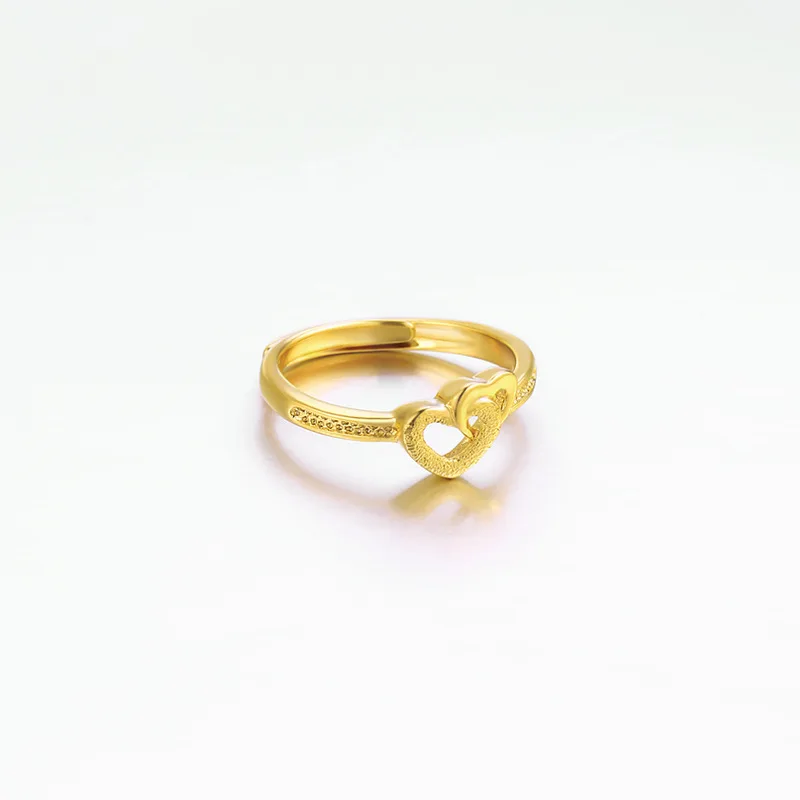 

Double Heart Ring Gold-plated Vietnam Sand Gold Retro Love Heart Ring New Accessories Frosted Open Ring