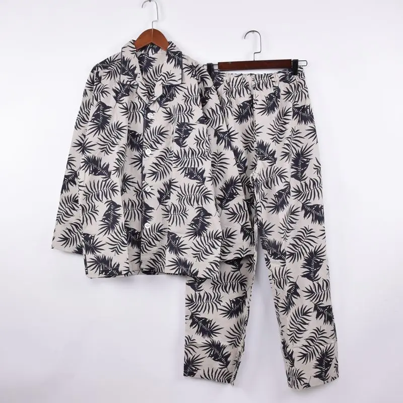 Men's clothing set, pajamas, cardigan, long-sleeved top + trousers, woven cotton, lounge sleep, loose sleepwear men