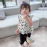 girls clothes summer two piece fashion sweet polka dot printed sweatshirt vest pants 2 7age beibei high quality child clothing