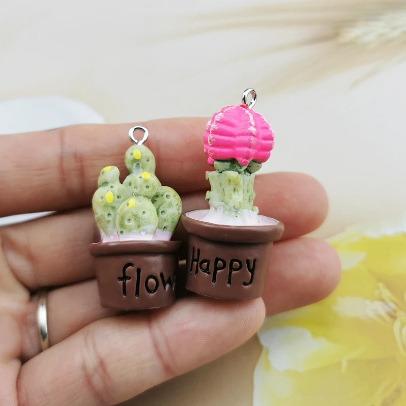 10 штук 3D милых бонсай-кактусовые подвески-подвески для украшения браслетов, ожерелий, сережек, ключей.
