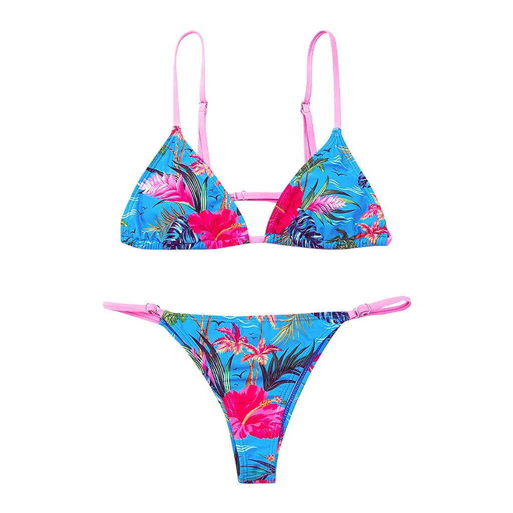womens bikini Sexy Two-Piece Flowers Print Bandage Bikini Set Swimwear Beachsuit swimsuit biquini maillot de bain femme#B40 | Женская