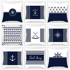 Наволочка для подушки с принтом морского синего компаса, якоря, морского корабля, декоративный чехол для подушки