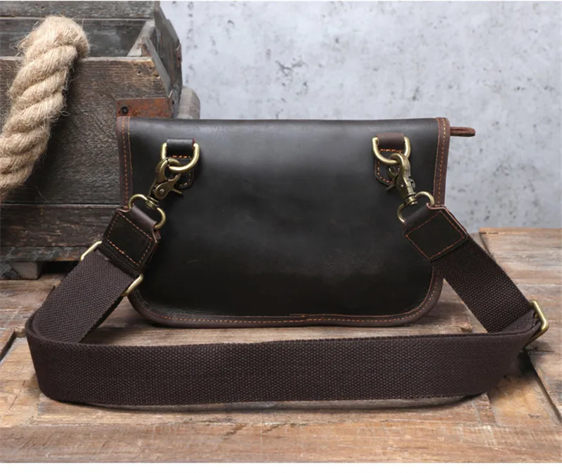 Retro fashion designer natural crazy horse leather men small square bag simple casual first layer cowhide shoulder messenger bag