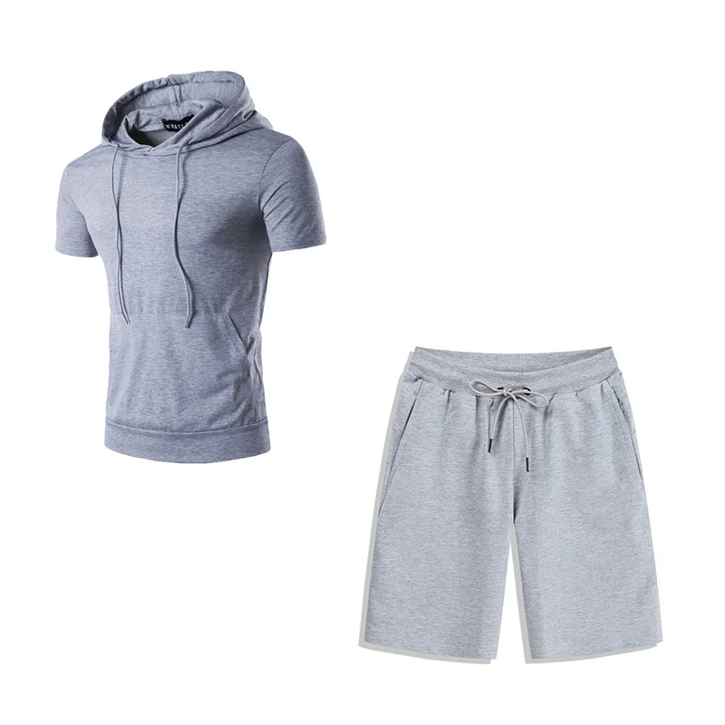 

Summer 2021 Men's Cotton Pullover Short Sleeve Two Piece Sportswear Sportswear Loose Men's Shorts