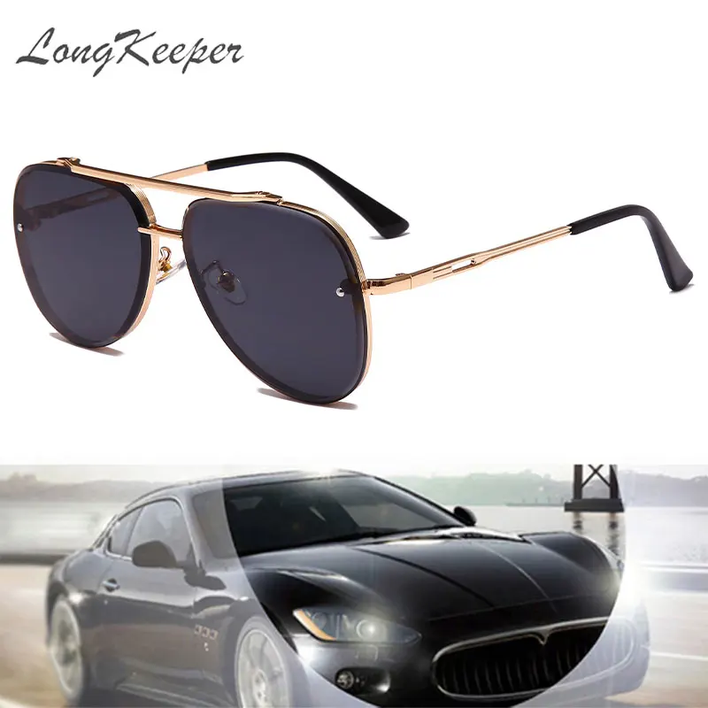 

LongKeeper Fashion Rimless Pilot Style Double Beam Sunglasses Men Women Driving Brand Design Sun Glasses Gafas De Sol Hombre