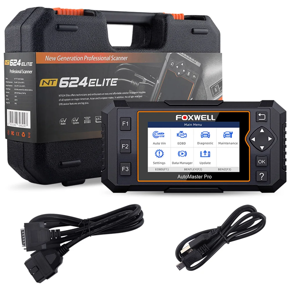 Foxwell NT624 Elite OBD2 EOBD Автомобильный сканер полная система считыватель кодов EPB сброс масла OBD 2 Авто сканер автомобильный диагностический инструмент - Цвет: obd2 code reader