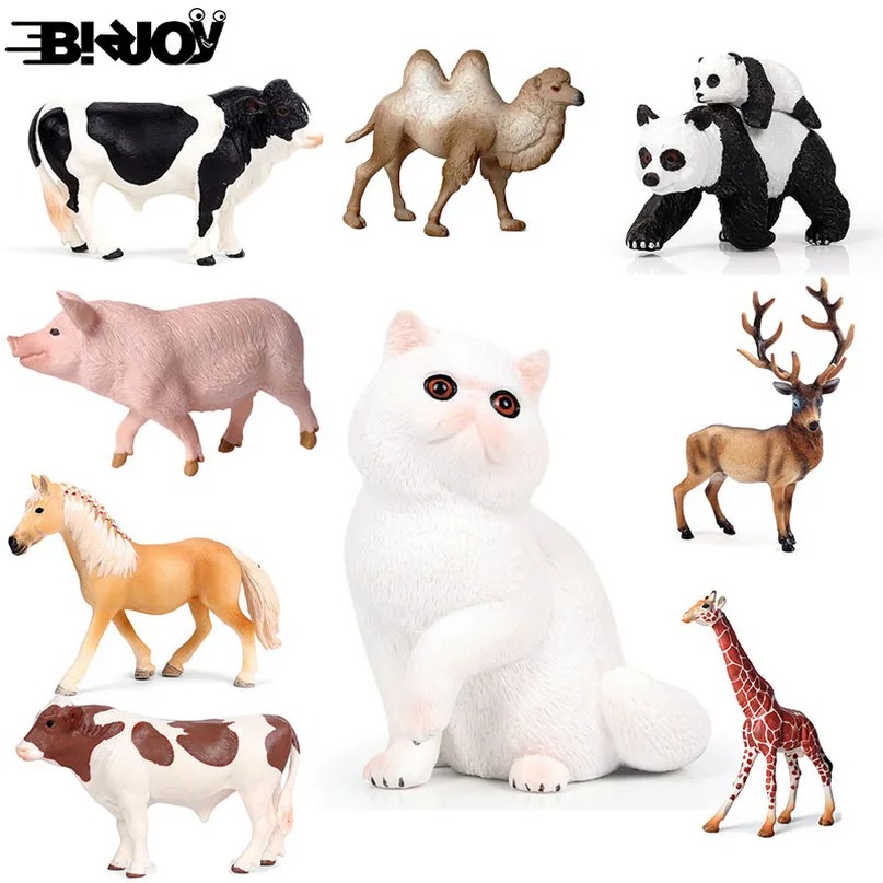 

Кота, коровы и сеять лошадь модель животного на ферме моделирования зоопарк Рисунок образования, панды, жирафа, олень игрушка дикой природы ...