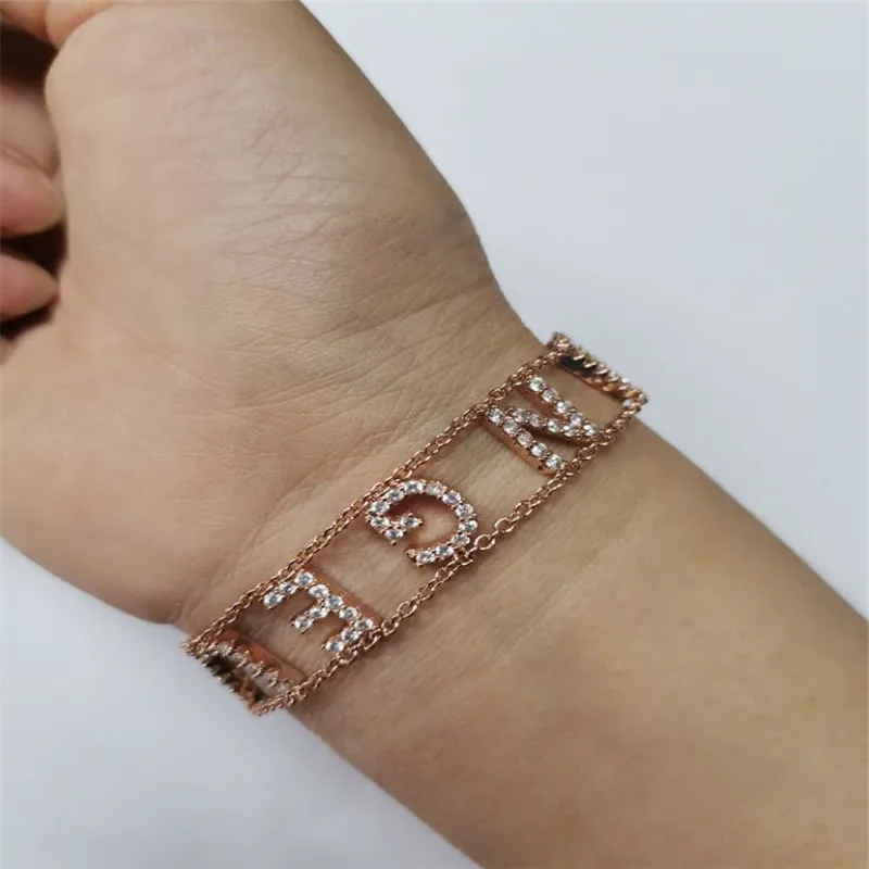 Duoying циркония браслеты с буквами на заказ полный камень циркон