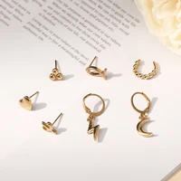 2021 vintage moon lightning cartilage stud earring fashion fish cactus piercing hoop earrings for women asymmetrical jewelry