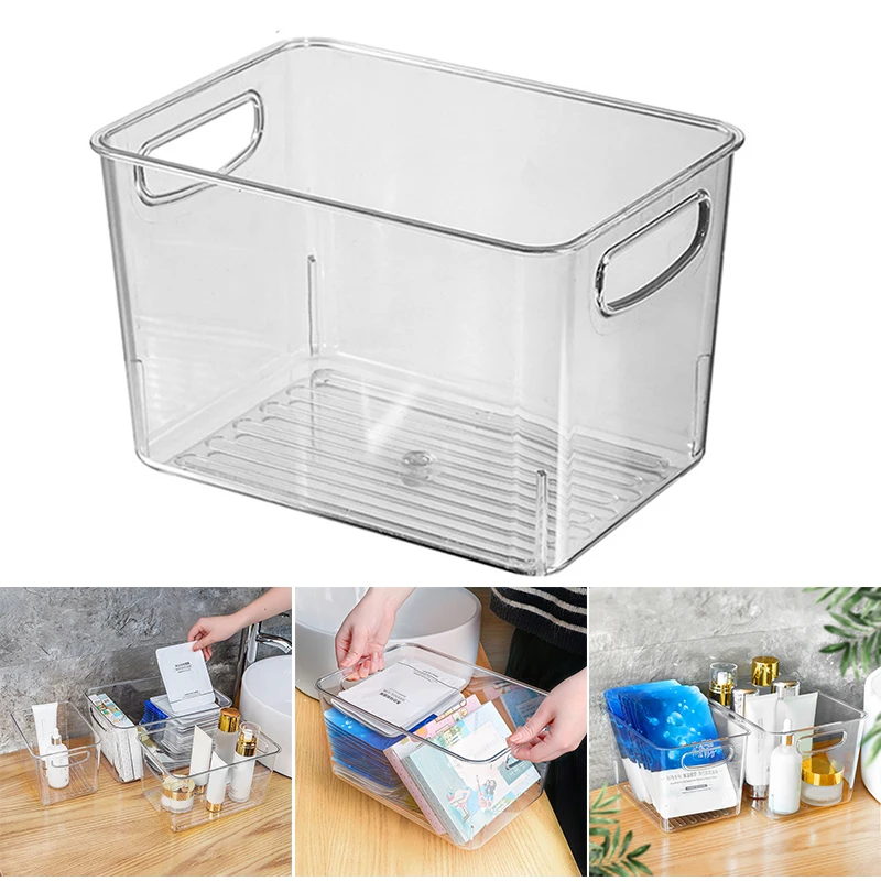 

Clear Storage Container Bin Open Compartment Organizer with Cutout Carrying Handles for Kitchen Cosmetics Desktop Toy d88