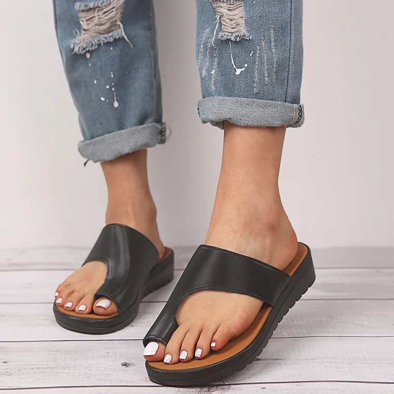 

Female Shoe Flip Flop Women Plain Black Foot Correction Slipper Slides Womens Casual Outdoor Shoes Non-slip Wedge Flip-flops