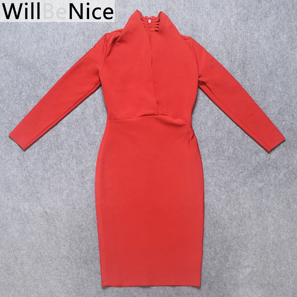 Женское Бандажное платье WillBeNice красное белое облегающее женское с глубоким V