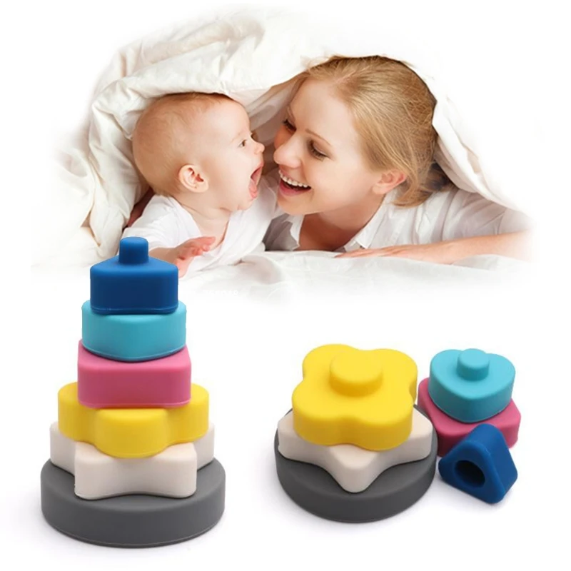 

A2UB Multi-Shape Nesting Rings Toy Silicone Stacking Blocks Great Gift for Kids