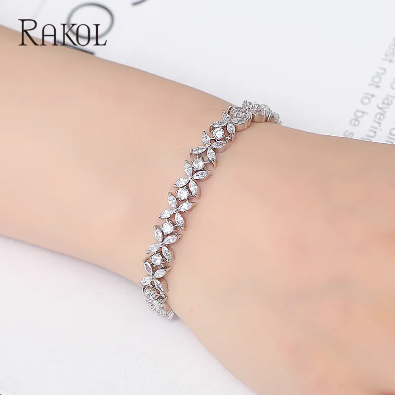 Женский ослепительный браслет цепочка RAKOL ювелирное изделие серебристого