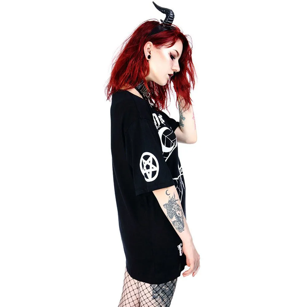 Готическая Футболка с принтом темного черепа женские летние короткие топы в