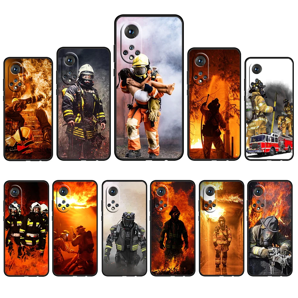 

Firefighter Heroes Fireman For Honor 50 30 V30 View 20 20E X20 Play5 5T Magic3 Pro Plus SE Lite 5G Black Soft Phone Case