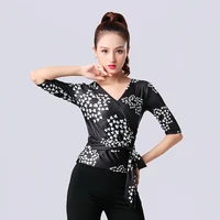 leopard print latin dance tops new adult female half sleeved practice clothes women ballroom dance stage performance costumes