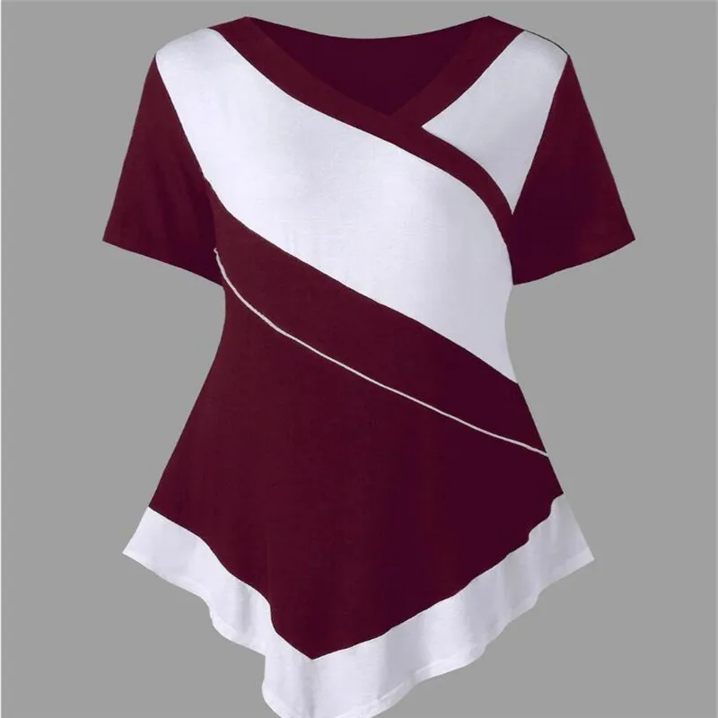 

2021 New Summer Women's Fashion Round Neck Shirt Long-sleeved Shirt Women Patchwork Irregular Hem Tunic Casual Tops