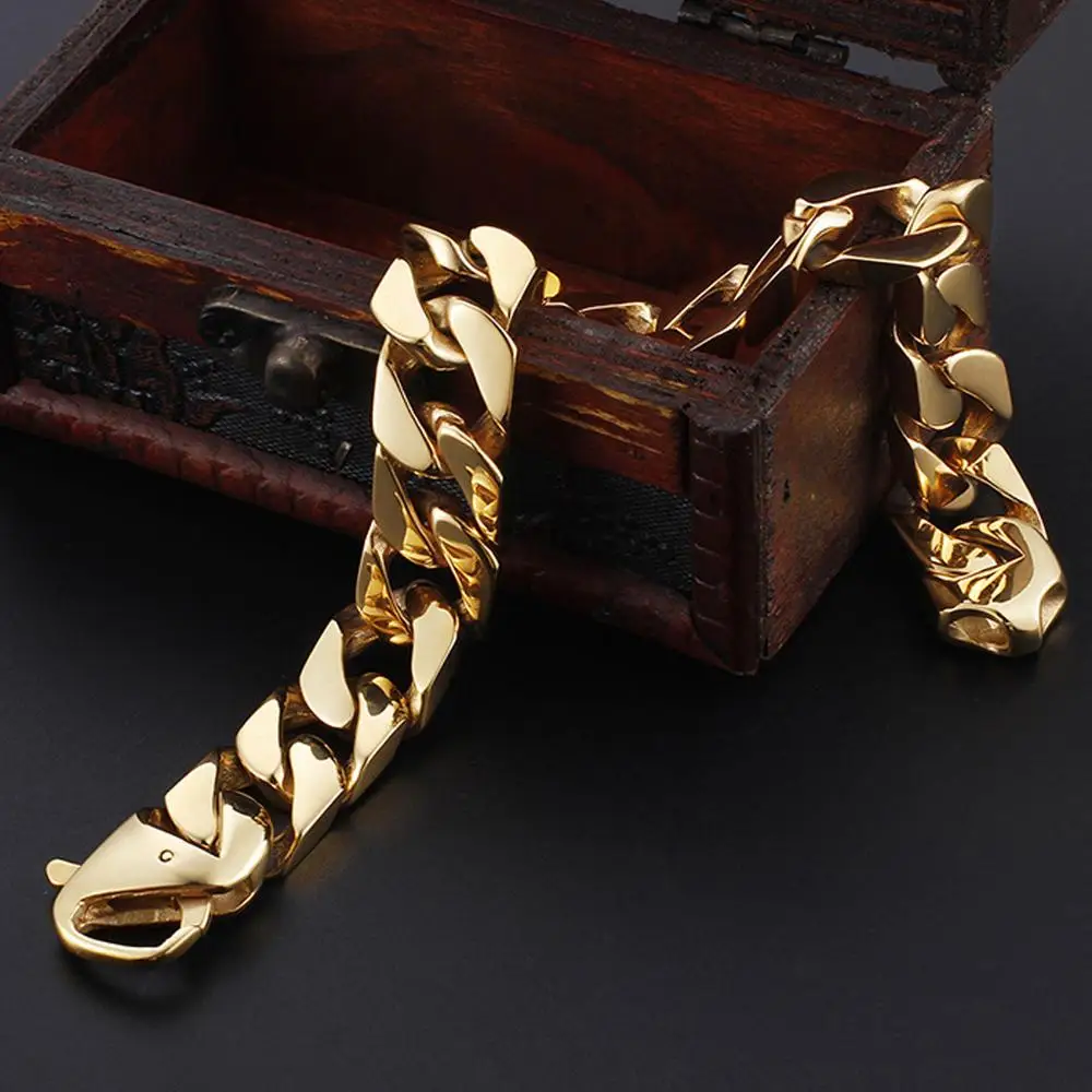 

Bracelet Chain 316L Stainless Steel Charming Golden Color Vintage Cuban Curb Link Chain Men's Boy's Bracelet Bangle Friend Gift