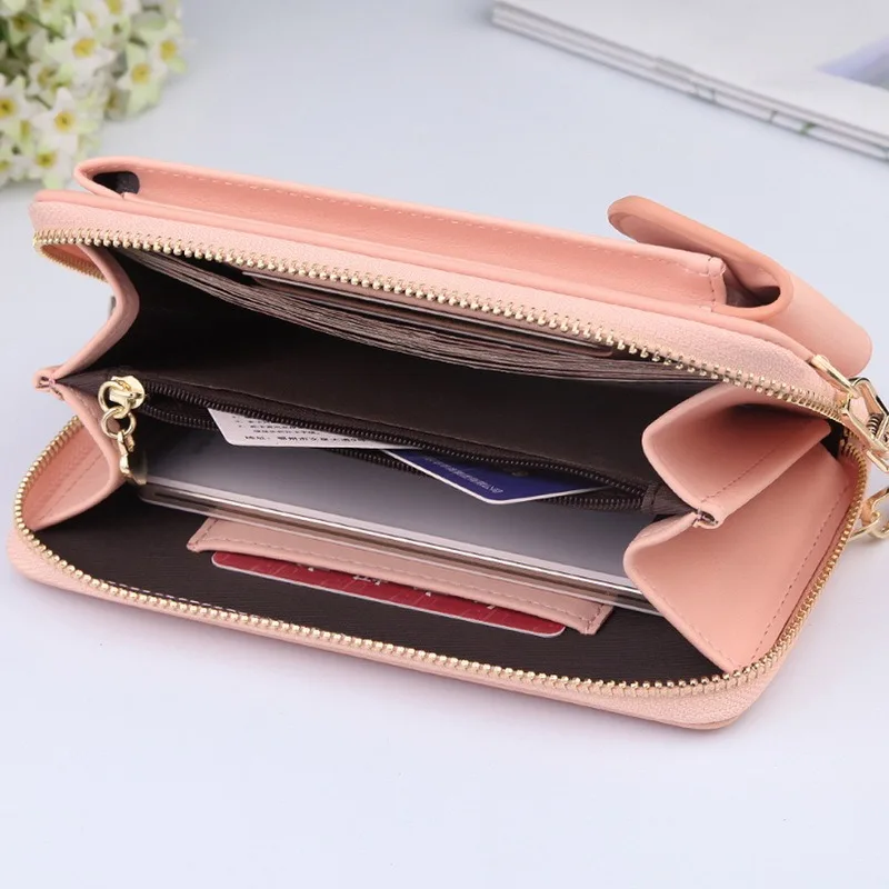 

2021 Women Wallet Shoulder Mini Leather Bags Straps Mobile Phone Big Card Holders Wallet Handbag Money Pockets Girls Small Bags
