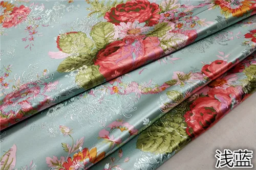 CF213 1 ярд фиолетовый пион китайский свадебное платье невесты ткань Cheongsam ткань фестиваль жаккардовые парчи DIY Ткань для шитья - Цвет: light blue