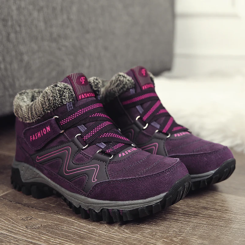 6137Purple Мужские ботинки на меху; коллекция года; теплые зимние ботинки; Мужская зимняя рабочая обувь; Мужская обувь унисекс; уличные водонепроницаемые ботильоны; размеры 36-46 - Цвет: 6137Purple