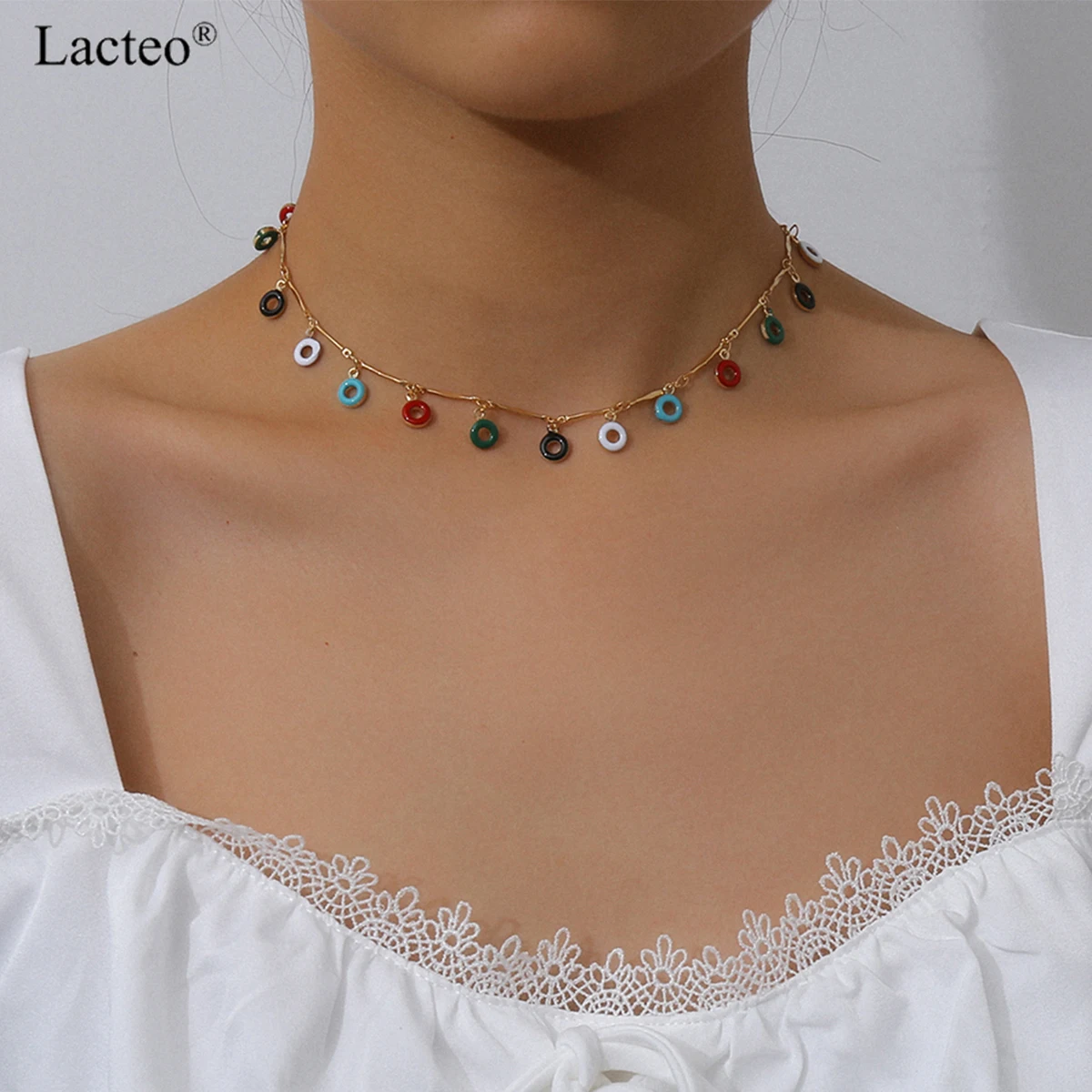 

Lacteo Bohemian Colorful Copper Round Circle Pendant Necklace 2020 Fashion Summer Beach Choker Necklace Jewelry for Women Gifts
