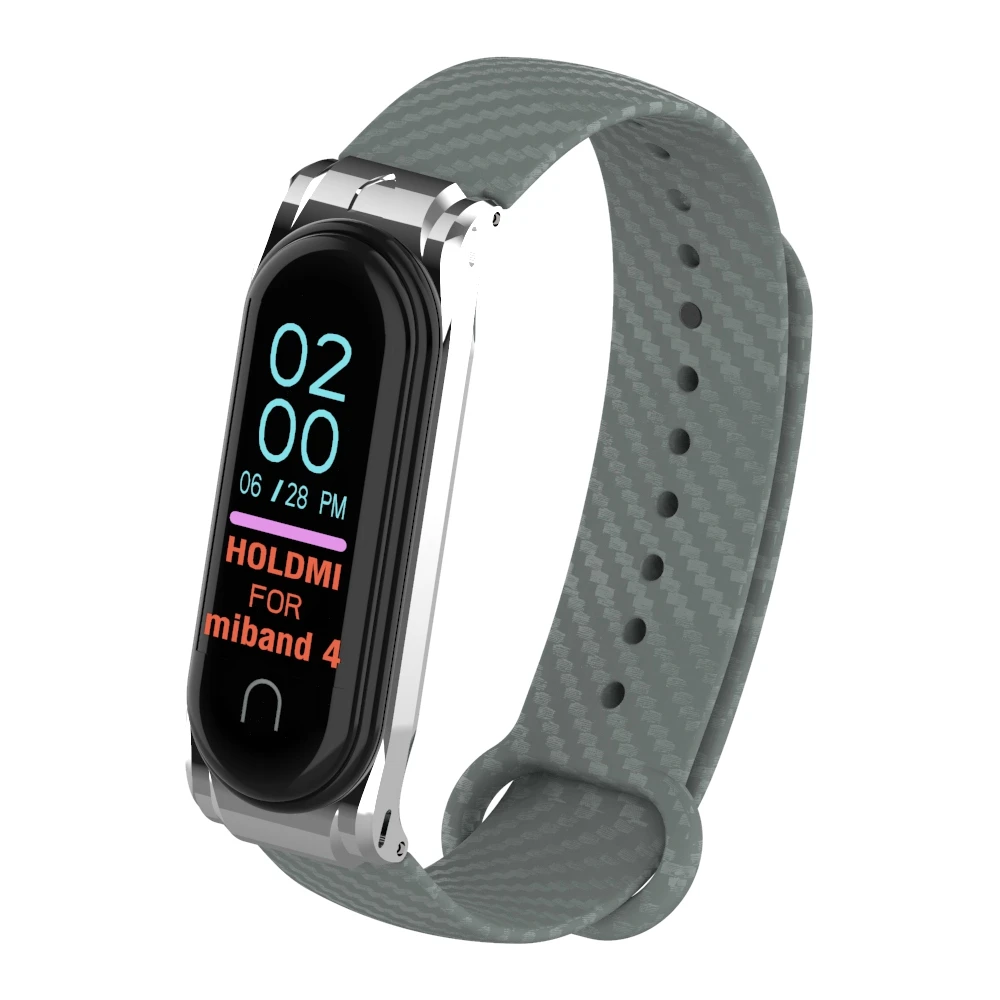 Gray Для Mi Band 4 3 спортивный мягкий силиконовый браслет на запястье из углеродного волокна Miband 4 Mi band 4 браслет для Xiaomi Mi Band 4 Металлический Чехол - Цвет: Gray