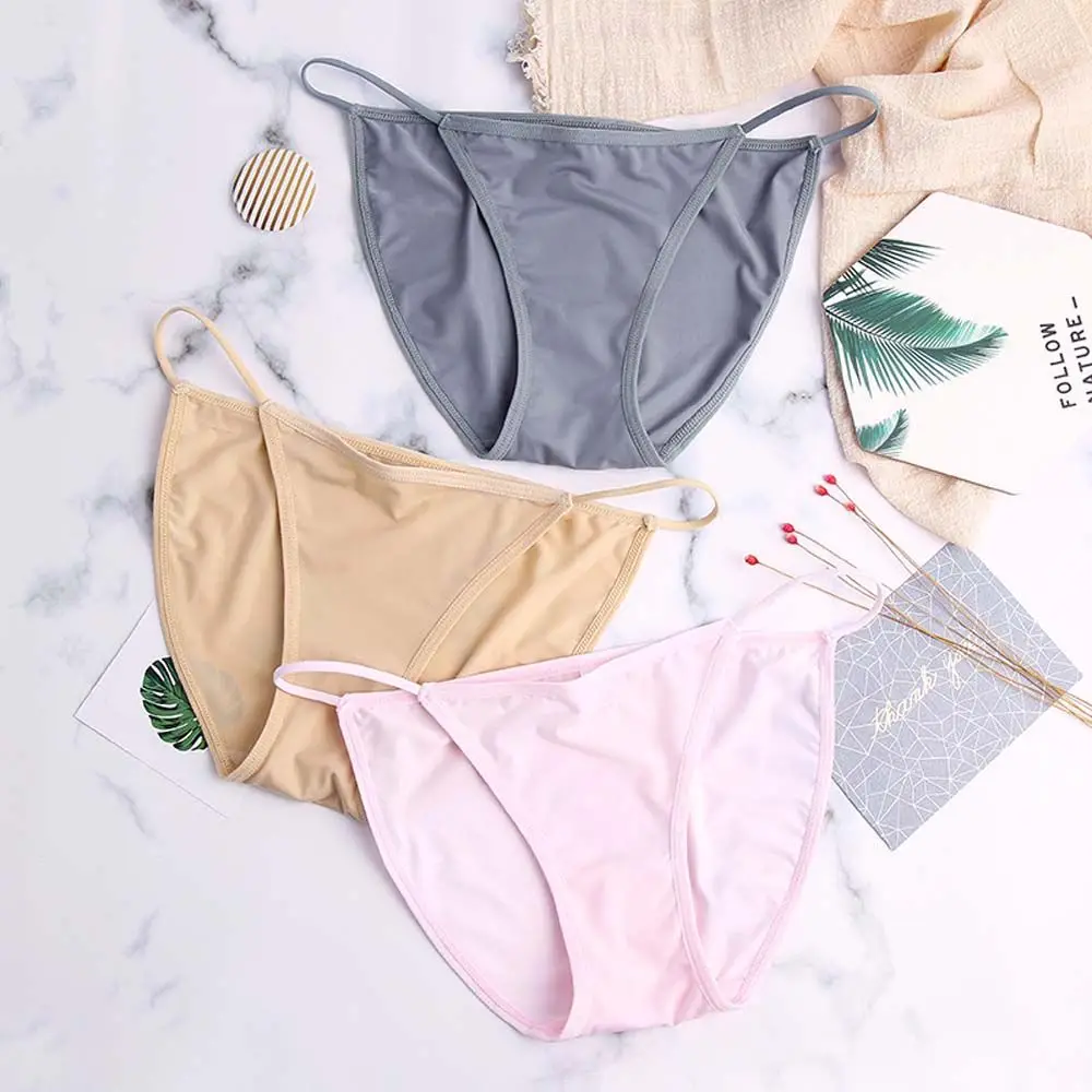 

Underwear Sexy Cotton Crotch Ladies Solid Color Bandage Briefs Ice Silk Panties Women Thong Lingeries