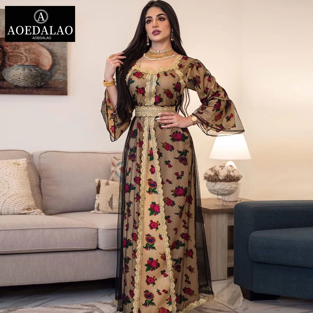 Вышивка Jalabiya сетки индийское платье мусульманское Abaya Eid Мубарак Дубай Турецкий