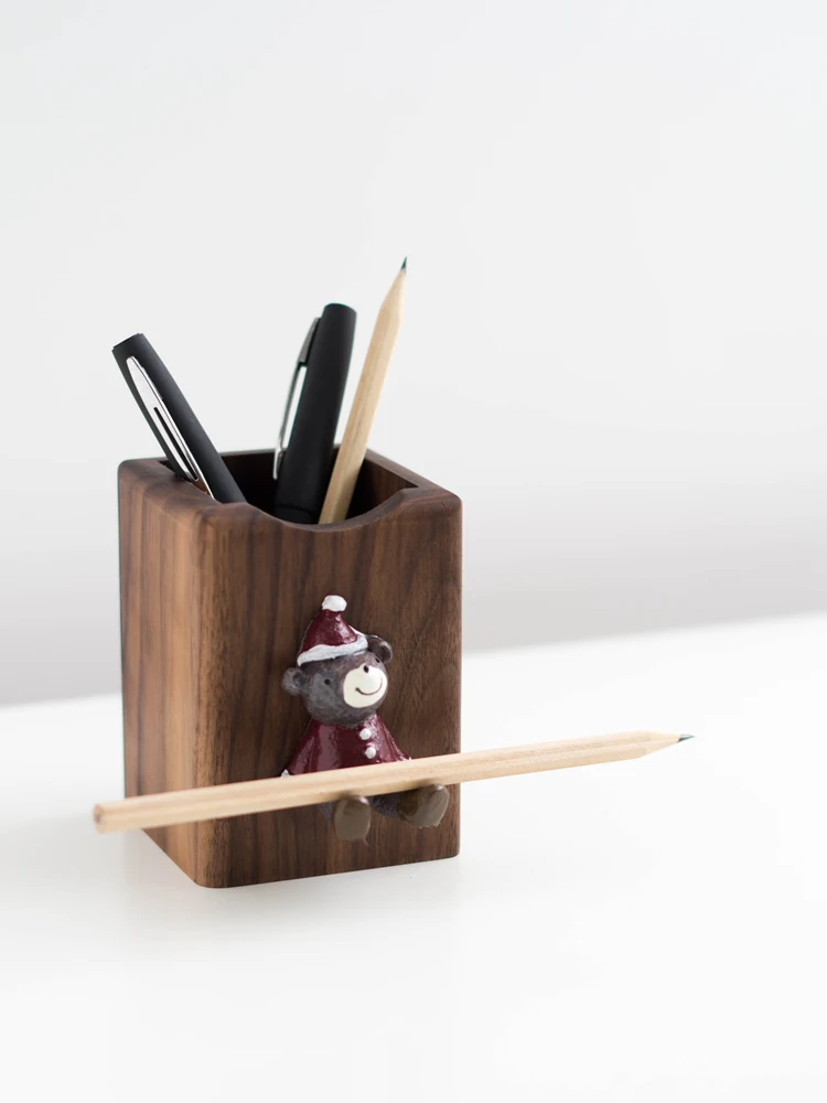 Creative Fashion Lovely Nordic Personality Simple Office Tabletop Decoration Solid Wood Pen Container Pen Holder