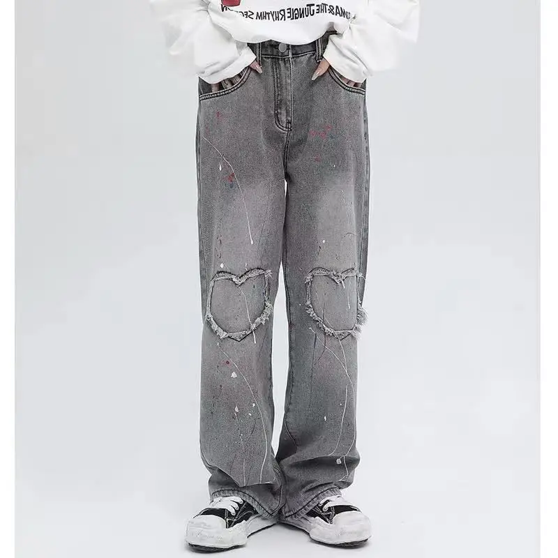 

Джинсы мужские в стиле ретро, универсальные прямые свободные брюки-трубы в стиле Хай-стрит, модные штаны в стиле Харадзюку, Черные Серые