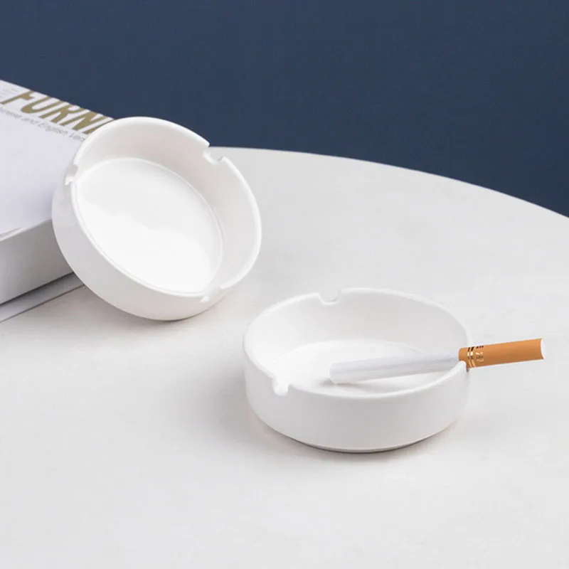 

Modern Pure White Color Round Ashtray Ceramic Ash Tray Household Living Room Fashion Smoking Holder Cigarette Rack Container